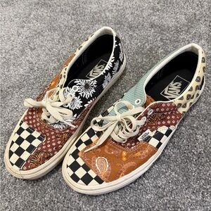 Vans Women's Patchwork Sneakers in Black, Cream, and Brown
